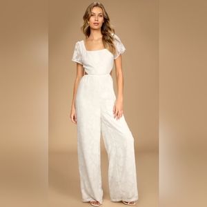Lulu's XL Ivory Floral Burnout Tie-Back Jumpsuit
